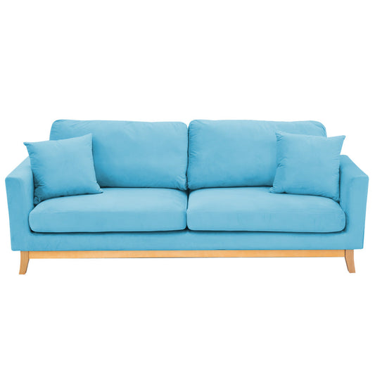 NNEDPE Sarantino 3 Seater Faux Velvet Wooden Sofa Bed Couch Furniture - Blue
