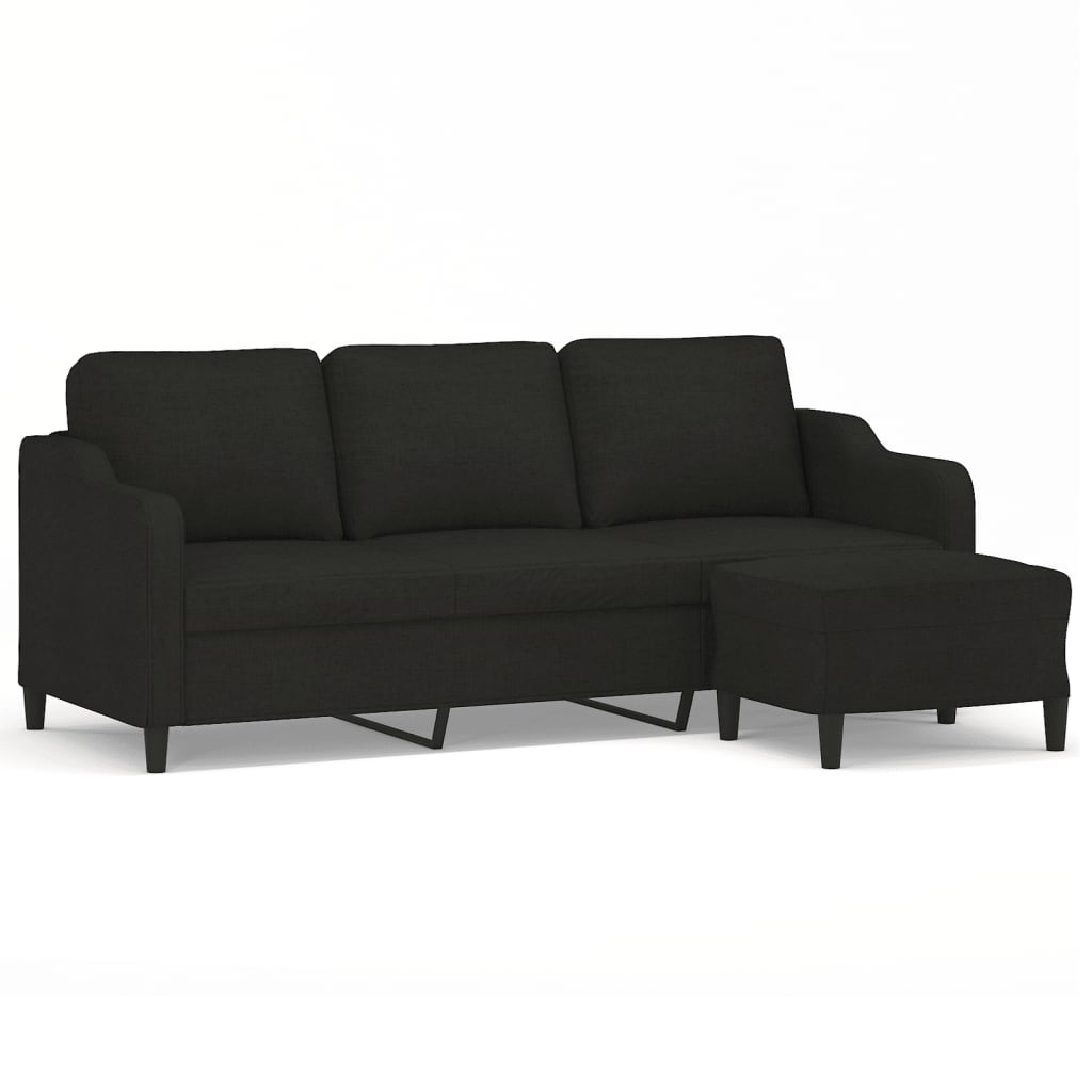 NNEVL 3-Seater Sofa with Footstool Black 180 cm Fabric