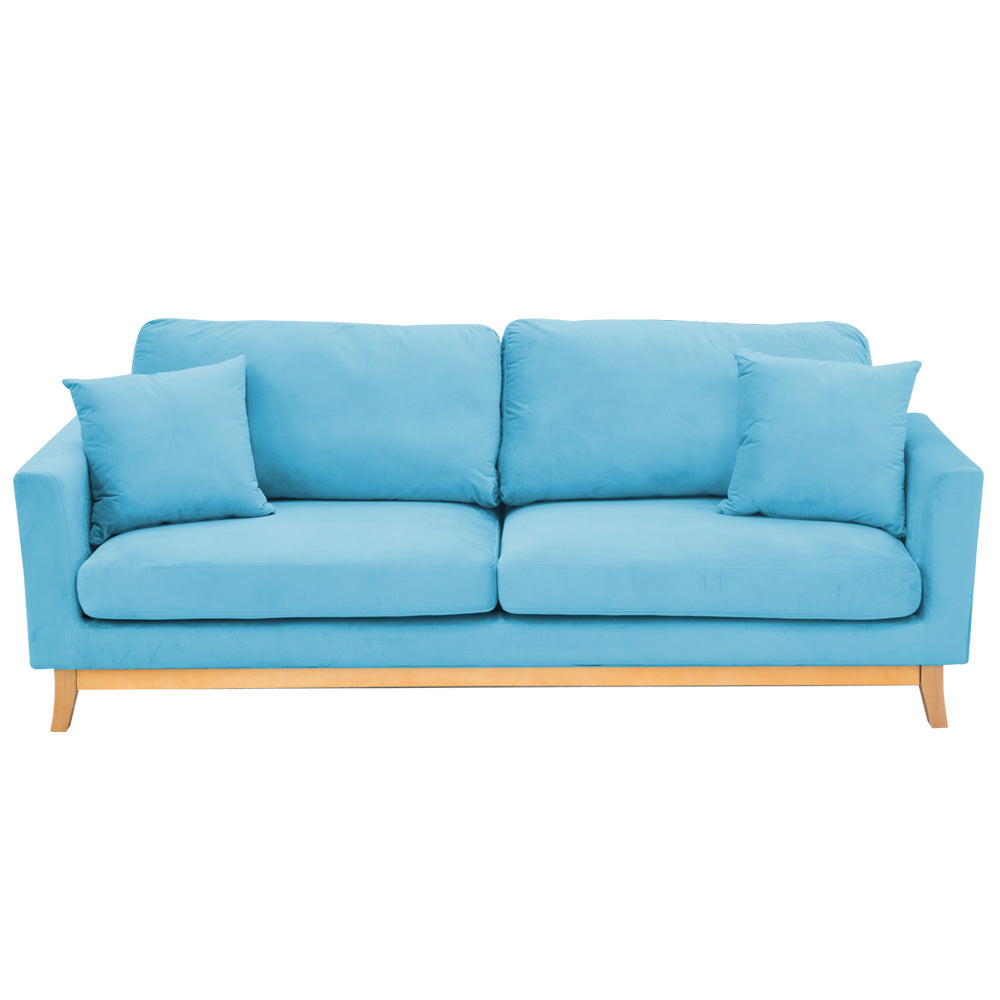 NNEDPE Sarantino 3 Seater Faux Velvet Wooden Sofa Bed Couch Furniture - Blue